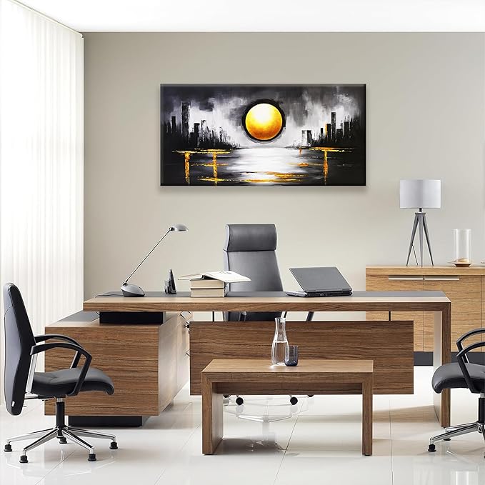 Abstract Black And Gold Wall Art Print Canvas Art Wall Decor Painting Abstract Art Prints Minimalist Artwork Pictures For Bedroom Kitchen Office Bathroom Home Wall Decor 20" × 40"