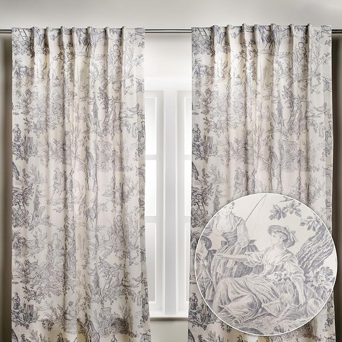 Maison d' Hermine Curtains for Living Room 100% Cotton 84 inch Length Two Panels Light Filtering Toile Curtains for Bedroom Windows with Rod and Loop Pockets (The Miller Paloma Gray, 50" W x 84" L)