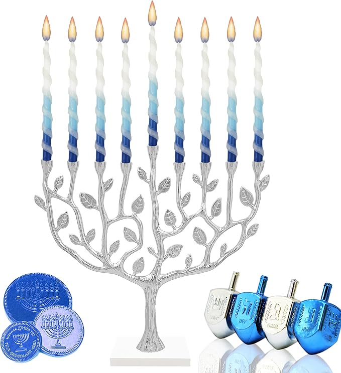The Dreidel Company Deluxe Twisted Blue & White Hanukkah Menorah Candles for All 8 Nights of Chanukah (2-Pack)