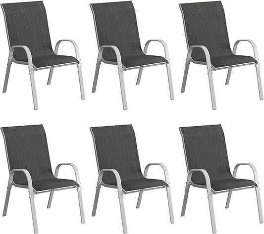 Amopatio Patio Chairs Set of 6, Stackable Outdoor Dining Chairs for All Weather, Silver Outdoor Chair Garden Furniture for Backyard Deck, Grey