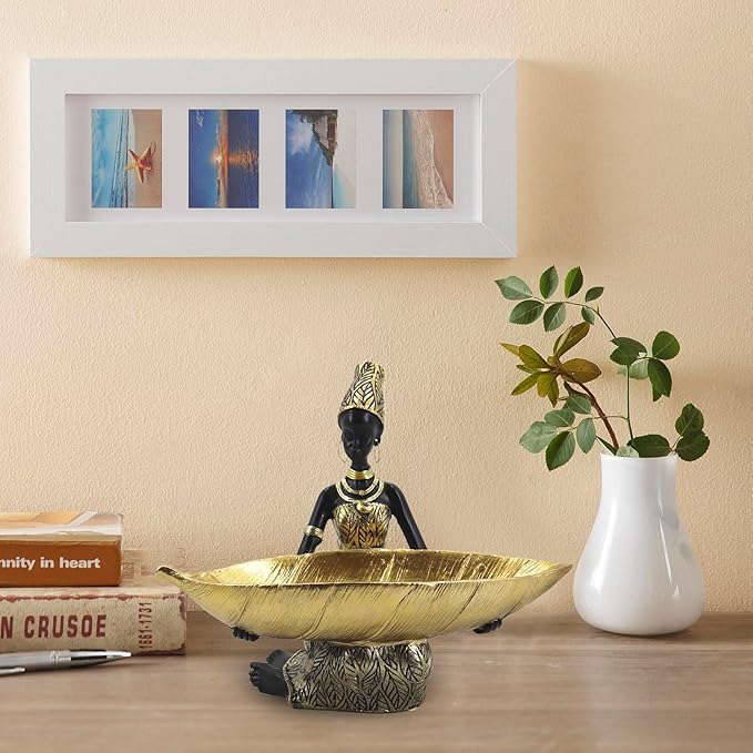African Statues and Sculptures for Home Decor, Tribal Art Figurines for Living Room Decorations, Gold Vintage Aesthetic Ornament for Bookshelf and Tables, Housewarming Gifts for Women