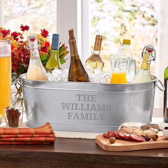 Let's Make Memories Personalized Beverage Tub - Custom Beverage Tub - Customize With Family Name - Galvanized Drink Tub - 20 ¾"L x 11 ¾"W x 7" H - 5.5 Gallons
