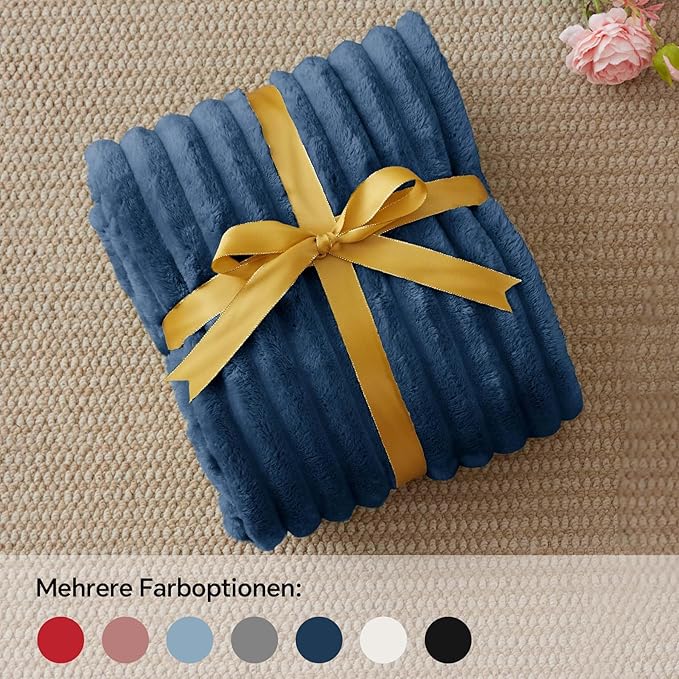 BEDELITE Fleece Throw Blanket for Couch - 300GSM Soft & Warm Fluffy Navy Blanket, Decorative and Giftable Striped Blankets for Women, Men, 50"x70"