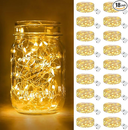 btfarm 18 Pack Fairy Lights Battery Operated [3 Modes], 7ft 20 Led Twinkle Lights Waterproof, Bulk Mini String Lights Battery Powered for Mason Jars Christmas Wedding Indoor, Warm White