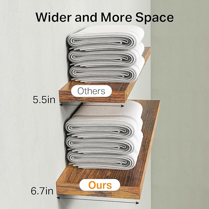 BAYKA Floating Shelves Bathroom for Wall – Shelf Over Toilet Farmhouse Rustic Wood for Bedroom, Kitchen, or Living Room Decor Organization, Halloween Decor Shelves – Rustic Brown, Set of 3