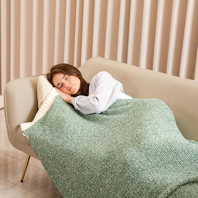 Snuggle Sac Green Throw Blanket, Ultra Soft Warm Blankets for Couch, Cozy Knit Fuzzy Plush Throws Blanket for Sofa, Bed,Living Room, Heather Green, 50x60 inches