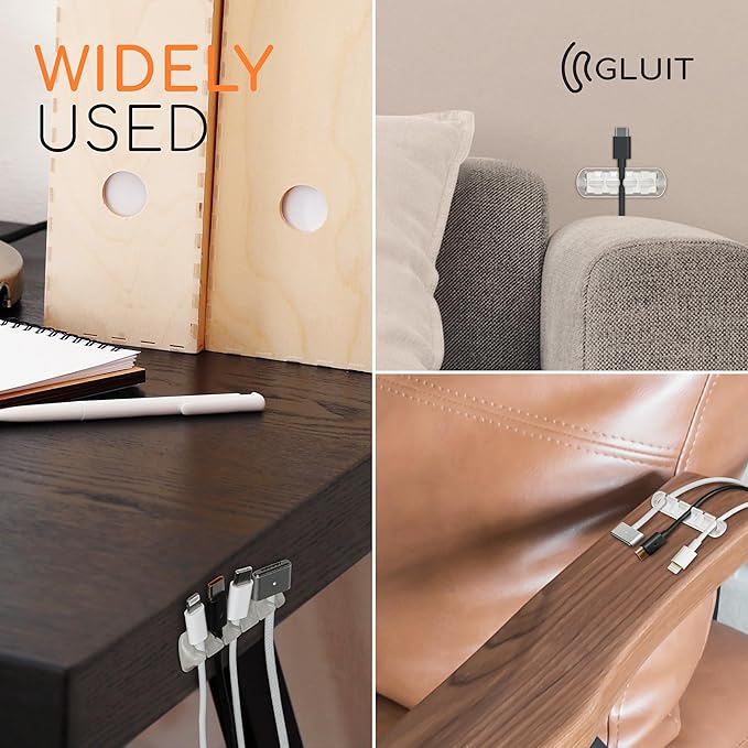 GLUIT Adhesive Desktop Cable Organizer Versatile Cord Holders Wire Clips and Cable Holder Cord Organizer for Desk Table Accessories Office Spaces New Transparent 5 Pack
