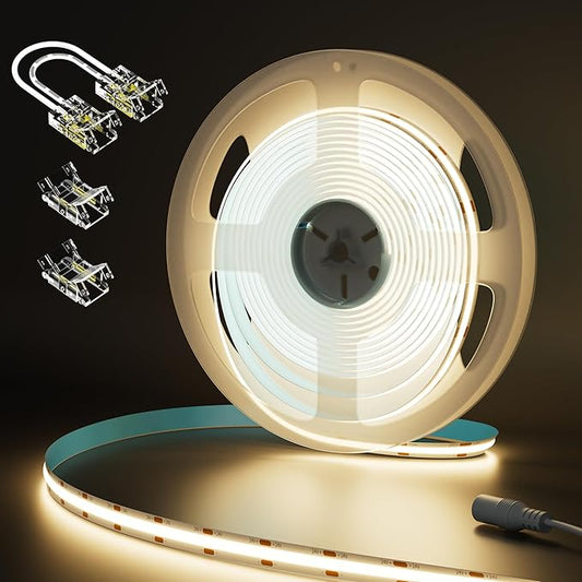 MIWISE COB LED Strip 32.8ft/10m,CRI 90+ Warm White 3000K High Lumen Super Bright Flexible DC24V LED Tape Light,for Cabinet Home Office DIY Lighting Projects(Adapter&Controller NOT Included)