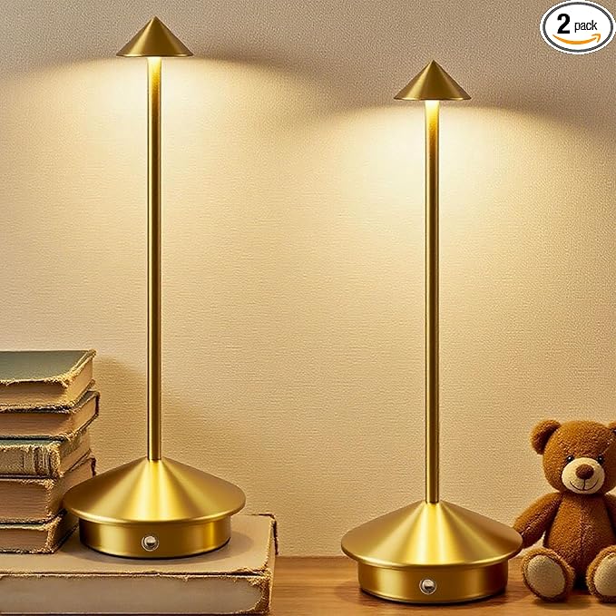 2 Pack Cordless LED Table Lamp, Rechargeable 5200mAH Battery Operated Lamp for Decor, 3 Color Stepless Dimming Desk Lamps, for Restaurant, Bedroom, Outdoor Camping, Coffee Shop, Night Light