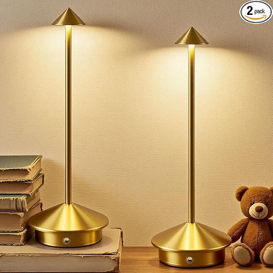 2 Pack Cordless LED Table Lamp, Rechargeable 5200mAH Battery Operated Lamp for Decor, 3 Color Stepless Dimming Desk Lamps, for Restaurant, Bedroom, Outdoor Camping, Coffee Shop, Night Light