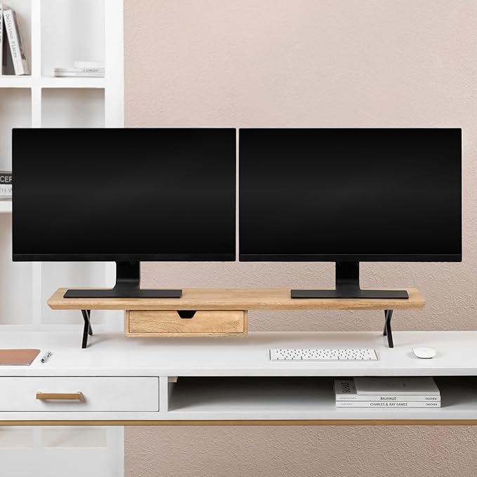 Anji Mountain Monitor Stand - Desktop Organizer & Laptop Riser, Ergonomic Monitor Riser, Space-Saving Monitor Stand for Desk, Durable Construction, Easy Assembly, Ideal for Home & Office,Natural