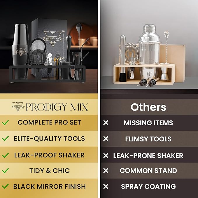 Elite Mixology Bartender Kit 20-Piece Boston Cocktail Shaker Set for Mixing with Stand- Indestructible Bar Accessories Bartending Kit, Cocktail Bar Set, Bartender Set, Bonus Recipe Cards Bar Tools