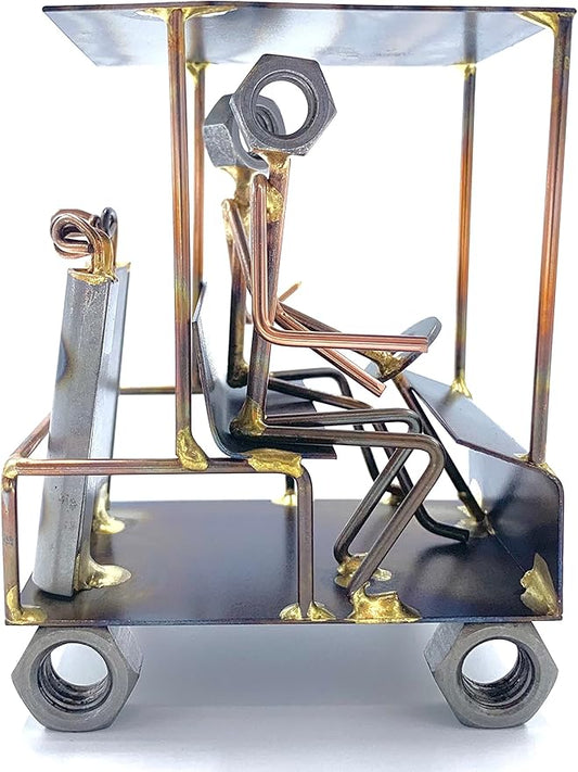 Golf Cart with 2 Golfers Collectible Handmade Metal Art Figurine, Desk Accessories, Trophy, Boss Gift, Office Décor, Business Professional, Golfing