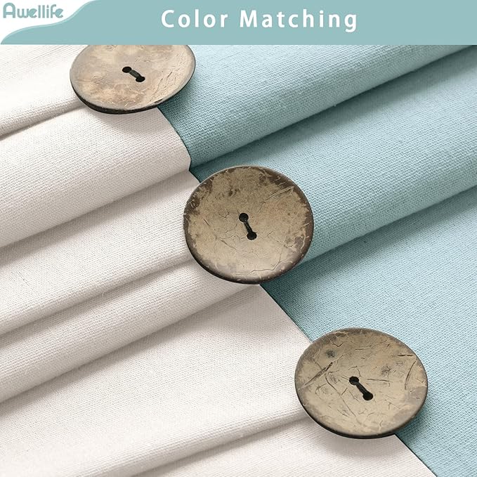 Awellife Farmhouse Blue Shower Curtain Button Linen Textured Woven Fabric,Country Style,72x72 Inch