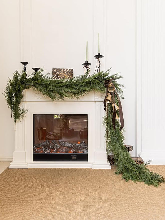 9ft Handmade Christmas Garland,Artificial Cypress Cedar Pine Greenery Seasonal Garland for Christmas Fireplace Winter Holiday Indoor Outdoor Decoration