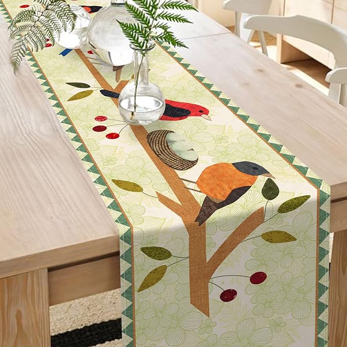 Seliem Summer Birds Tree Branches Table Runner, Cardinal Home Kitchen Dining Decor, Spring Seasonal Farmhouse Decorations Indoor Outdoor Party Supply 13 x 60 Inch