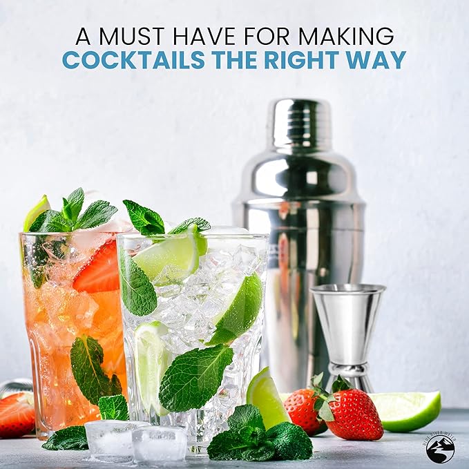 24oz Cocktail Shaker Set - Martini Shaker w Built-in Drink Shaker Strainer, Muddler, Jigger, Mixing Spoon, Recipe Book for Bartending - Bar Shaker/Alcohol Shaker