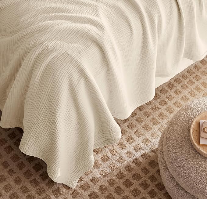BOLL & BRANCH Dream Bed Blanket - King/Cal King, Sand - Luxury 100% Organic Cotton - Soft, Lightweight and Breathable - Cloud-Like Touch