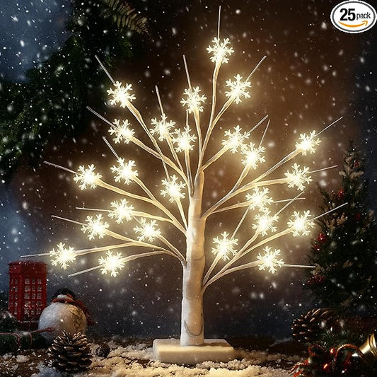 Retisee Snowflake Tree LED Light with 24 LED Lights Timer USB Battery Operated Christmas Snow Indoor Outdoor for Home Table Party Decor(Warm Color,Snowflake)