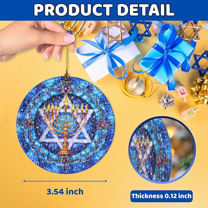 Spiritual Gifts – Star of David Decor Acrylic Stained Glass Effect – Hanukkah Menorah Ornament, Jewish Christmas Hanukkah Acrylic Ornament for Tree, Judaica Holiday Decor (Star ver 1)