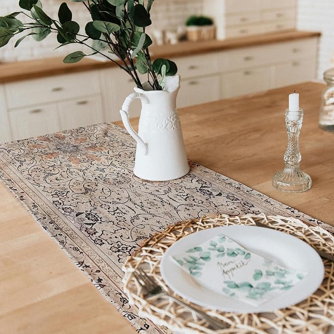 Snycler Table Runner Boho Table Runners Vintage Elegant Farmhouse Table Center Linen Decor for Home Dining Party Entrance (13x48 Inch) Boho-Brown