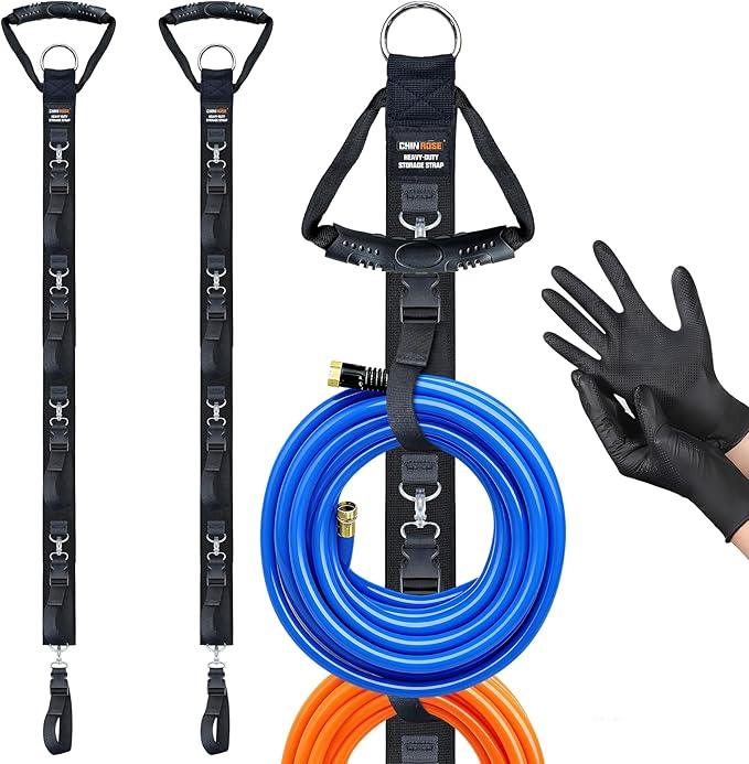 Extension Cord Organizer with 5 Detachable straps, 2 PCS Extension Cord Holder, Garage Garden Storage Straps for Cable, Hose, Rope, Tool