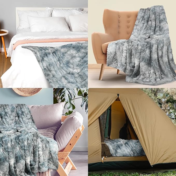 Everlasting Comfort Soft & Comfortable Arctic Blue Faux Fur Throw Blanket for Couch - (50"x65") Minky & Fluffy Fall Blankets & Throws, Plush Fuzzy Cover for Bed, Sofa & Living Room - Cozy Home Decor