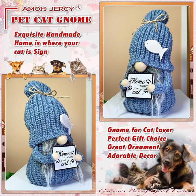 Cat Lover Gnome - Handmade Scandinavian Gnome Figurine - Home Decor for Cat Owners - Cute Pet-Themed Shelf & Mantel Decoration - Gift for Cat Lovers