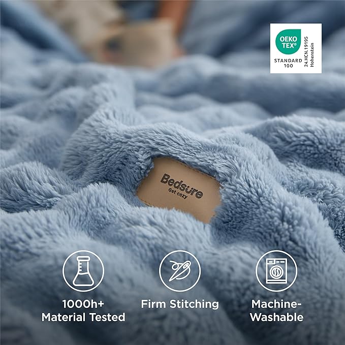 Bedsure 3D Bubble Blanket for Couch - GentleSoft Blue Throw Blanket for Sofa Bed Room Decor - Luxury Warm Cozy Gifts for Her, All Seasons, Celestial Blue, 50"×60"