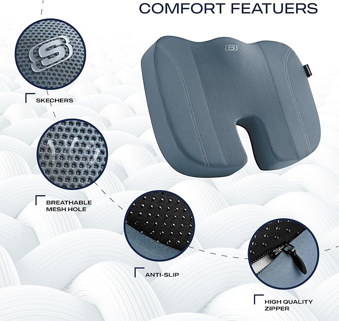 Skechers Seat Cushion, Air Cooled Memory Foam Cushion for Office Chair,Ergonomic Office Desk Accessories for Tailbone Pain Relief,Chair Cushions for Long Sitting Office Workers,Car Drivers,Blue