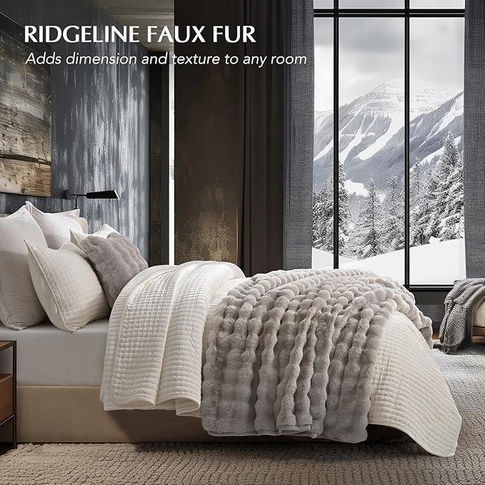 EverGrace Ultra Soft Luxury Fluffy Faux Rabbit Fur Throw Blanket, Thick Warm Bubble Throw for Bed, Cozy Plush Reversible Blankets for Couch, Chair, Sofa, Taupe, 60x80 Inches