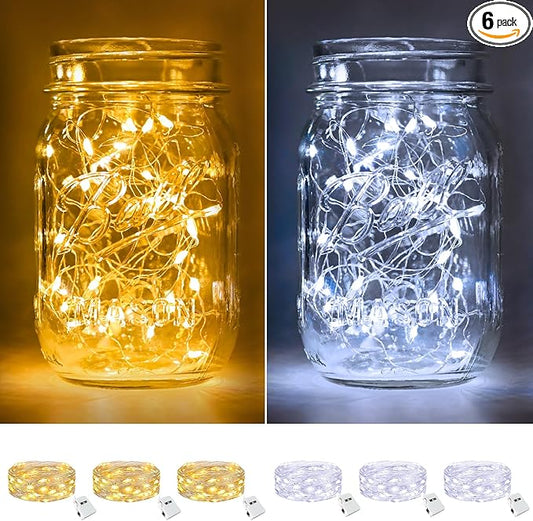 btfarm 6 Pack Fairy Lights Battery Operated [3 Modes], 7ft 20 Led Twinkle Lights String Lights Waterproof Bulk Small Mini Silver Wire for Christmas Mason Jars Wedding Table Centerpiece