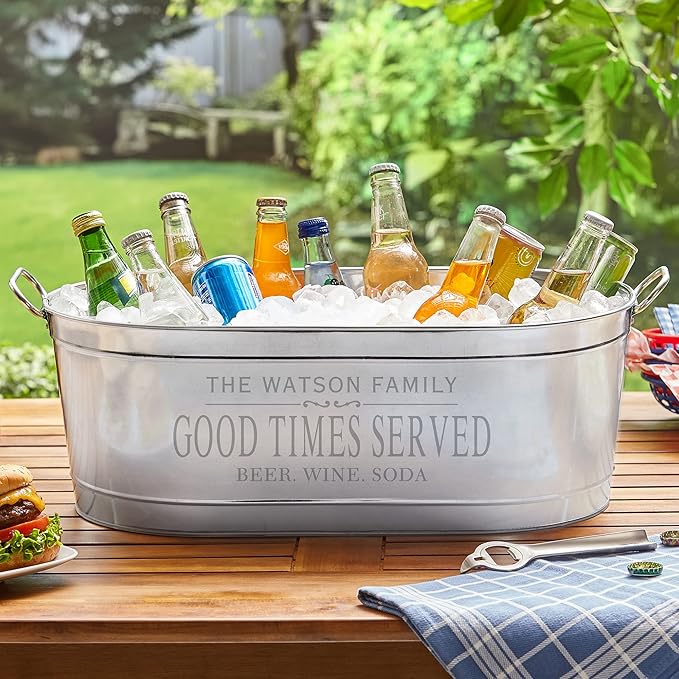 Let's Make Memories Personalized Serve Up Good Times Beverage Tub - Galvanized Drink Tub- w/o Stand