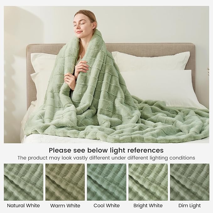 Cozy Bliss Fluffy Faux Fur Throw Blanket for Couch,Warm Cozy Soft Green Throw Blankets for Sofa Bed Living Room,60x80 Inches