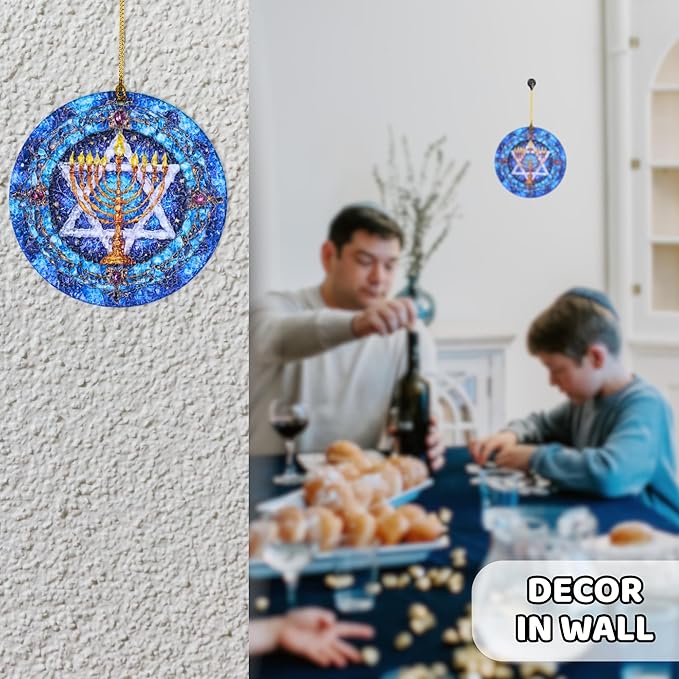 Spiritual Gifts – Star of David Decor Acrylic Stained Glass Effect – Hanukkah Menorah Ornament, Jewish Christmas Hanukkah Acrylic Ornament for Tree, Judaica Holiday Decor (Star ver 1)
