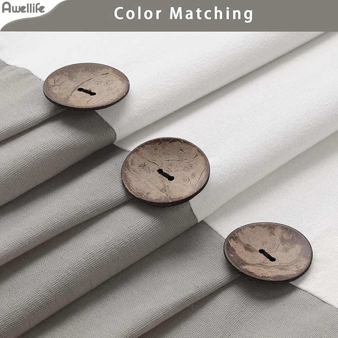 Awellife Farmhouse White Shower Curtain Button Linen Textured Woven Fabric,Country Style (White & Grey, 72" W x 72" L)