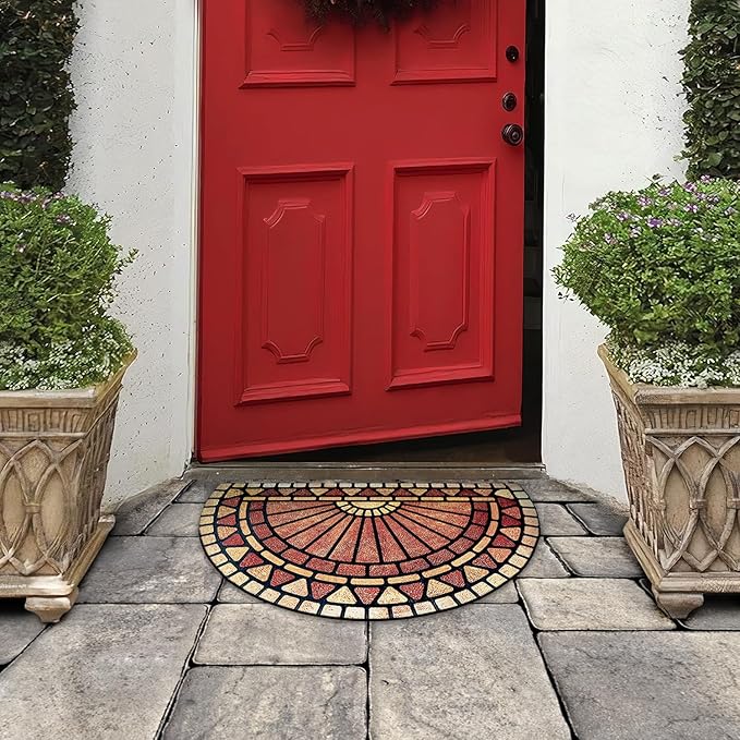 ubdyo Welcome in Style Front Door Mat - Low Pile Front Door Mat Outside Entrance - Muddy Dirt Trapping Welcome Matt Outdoor - Rubber Backing Anti Slip Indoor Doormat Entrance, 29" x 17"