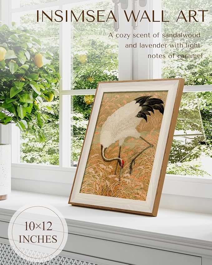 InSimSea Framed Wall Art Crane Print Shelf Decor Classic Vintage Japandi Animal Wall Picture Canvas Artwork for Nursery Bathroom Bedroom Kids Room Decor 12L x 10W