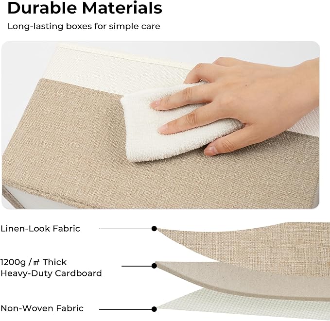 GRANNY SAYS Storage Bins with Lids, Storage Baskets for Linen Closet Shelves, Decorative Storage Boxes, Clothes Storage and Organization for Organizing, 3-Pack, Large, Khaki&Ivory