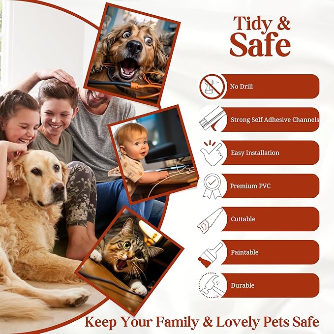 Cord Hider Wall Mounted TV - Wire Cover, Cord Covers, Cable Hider, 33 in Paintable White Raceway Kit, Hide Cords Wall Mount TV, Electrical Cords Concealer, Cable Management Channel, Wire Molding