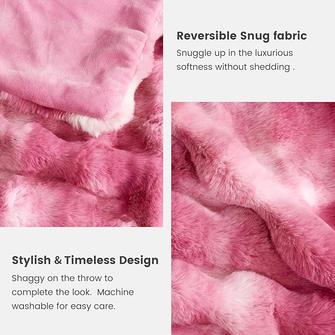 Cozy Bliss Faux Fur Throw Blanket for Couch, Bubble Plush Blanket Queen Size, Fuzzy Soft & Thick Blanket for Bed Sofa Living Room, 90x90 Inches Tie-dye Pink