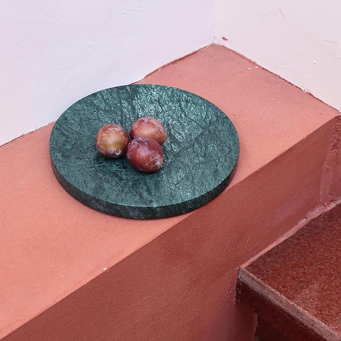 8" Natural Travertine Ring Dish Jewelry Tray for Women Gift - Marble Trinket Dish for Key Earring Nightstand - Candy,Fruit, Nut, Snack Serving Tray for Table, Home Decor (India Green Marble)