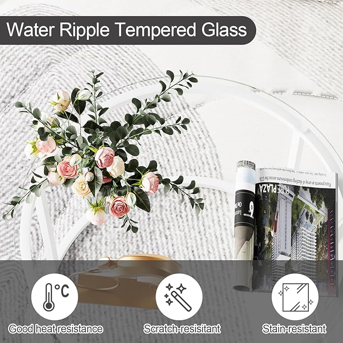 aboxoo White Nesting Glass Table Set of 2, Small Glass Round Nesting Tables for Living Room Bedroom, Accent Tea Table with Metal Frame Modern Industrial Simple