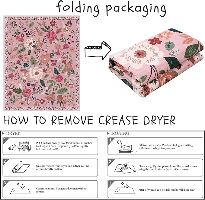 Rugcomf Bedroom Rug 3x5 Rug Washable Area Rug Non Slip Low Pile Boho Floral Small Carpet for Bedroom, Bedside, Kitchen, Entryway, Kids Room, Office, College Dorm Essentials for Girls(Pink)