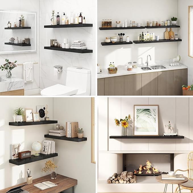 Dreamland 55 Inches Floating Shelves for Wall, 9.3" Deep Long Floating Shelves Set of 1, Large Display & Storage Shelf, Wall Shelf for Bathroom Bedroom Living Room Kitchen Office, Black