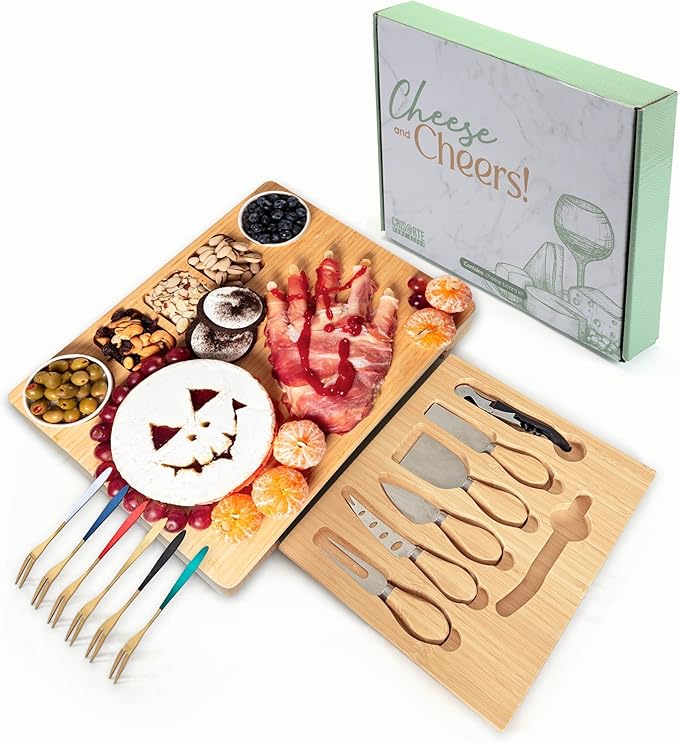 Charcuterie board cheese tray Set With kitchen Accessories Ideal gift for women, Haloween, New Year and Engagement gifts for Couples.