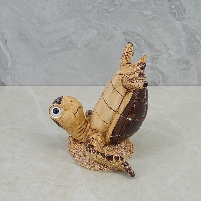 Decorative Resin Baby Sea Turtle Statue. Lovely Blue Sea Turtle Table Decor. Lucky Wealth Feng Shui Seaturtle Figurine (Brown)