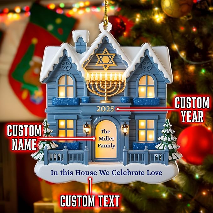 Personalized Hanukkah Ornaments for Tree - House Warming Gifts New Home Ornament 2025, 2D Custom Family Christmas Ornaments, Merry Chrismukkah Jewish and Christian Gift