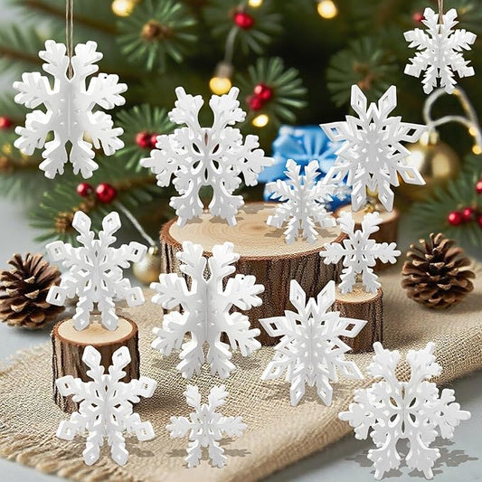 48 Pcs Wooden Snowflakes Table Decor 3D Snowflake Tabletop Signs Centerpiece for Christmas Xmas Winter Wonderland Decorations Home Party(White)