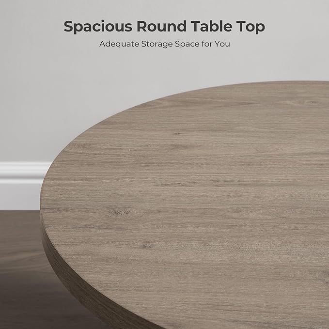 SICOTAS Round Coffee Table for Living Room, Modern Fluted Circle Center Coffee Table with Storage, 32" Accent Tea Dining Table for Apartment, Grey Alder